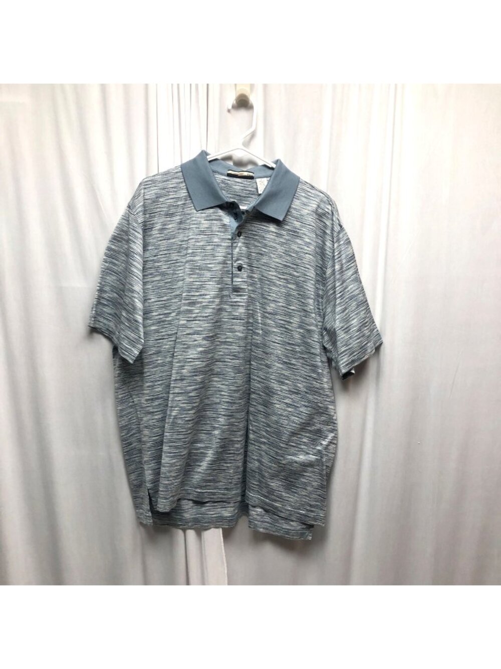 Flash Blue Striped Polo Shirt Mens Size Large Cotton Short Sleeve Golf Office